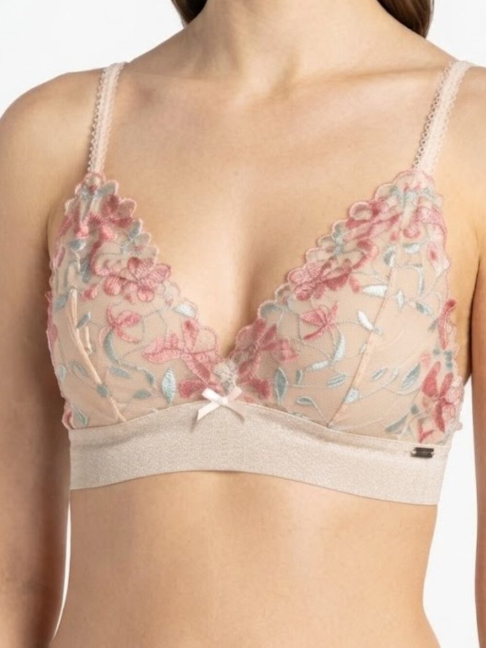 Pink Sheer Floral Embroidered Lace Bralette